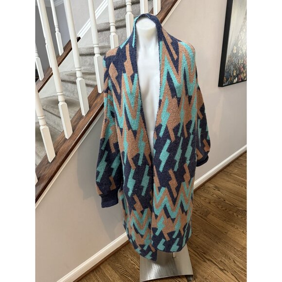 Delicate Love Long Cardigan Geometric Wool Yak Open Front Sweater - Picture 1 of 4